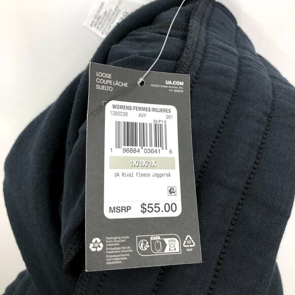 UNDER ARMOUR Womens Training Rival Fleece Joggers 1X Black Drawstring Pants NWT - Picture 12 of 13